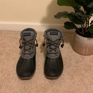 Sperry Womens Syren Gulf Gray Lace Up Mid Calf Duck Boots